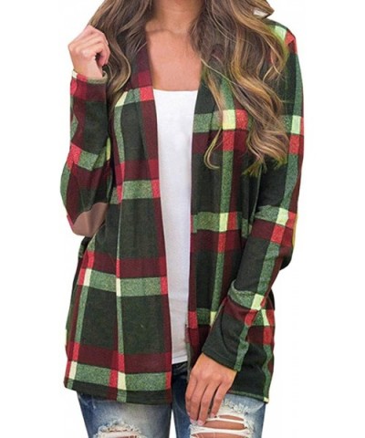 Women's Plaid Print Cardigan Jacket Pullover Open Front Coat Casual Outerwear - Green - C118ZQRHCZS $33.44 Thermal Underwear