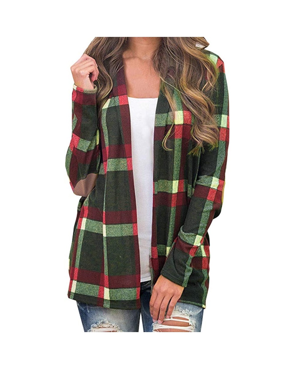 Women's Plaid Print Cardigan Jacket Pullover Open Front Coat Casual Outerwear - Green - C118ZQRHCZS $33.44 Thermal Underwear