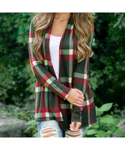 Women's Plaid Print Cardigan Jacket Pullover Open Front Coat Casual Outerwear - Green - C118ZQRHCZS $33.44 Thermal Underwear