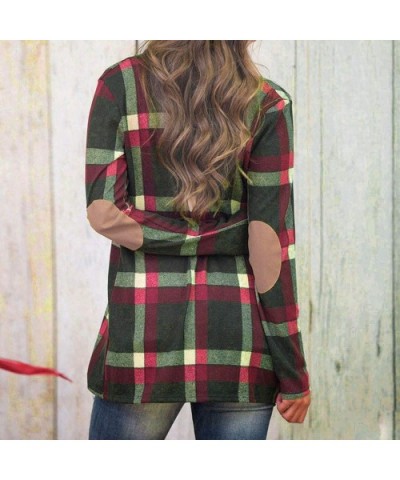 Women's Plaid Print Cardigan Jacket Pullover Open Front Coat Casual Outerwear - Green - C118ZQRHCZS $33.44 Thermal Underwear