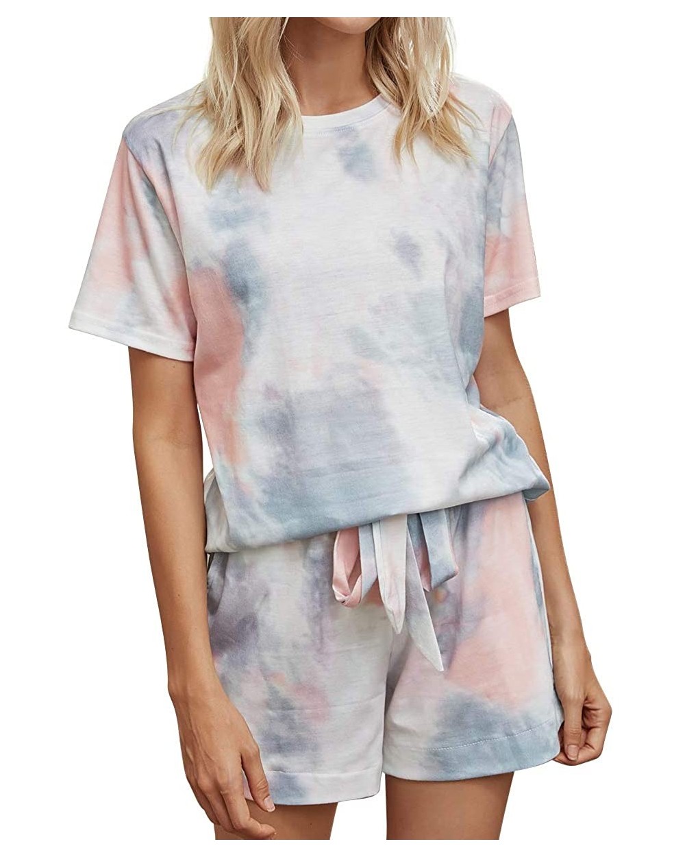 Two Piece Tie Dye Lounge Sets Tank and Shorts Cotton Printed Pajama Set for Women - Tie Dye Gray - CZ190RC5YLH $39.52 Sets