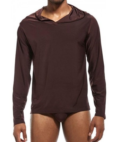 Men's Ice Silk Lightweight Lounge Yoga Hoodie - Coffee - C317XXEXOYX $28.44 Sleep Tops