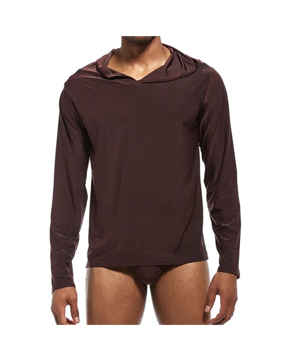 Men's Ice Silk Lightweight Lounge Yoga Hoodie - Coffee - C317XXEXOYX $28.44 Sleep Tops