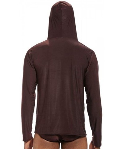 Men's Ice Silk Lightweight Lounge Yoga Hoodie - Coffee - C317XXEXOYX $28.44 Sleep Tops