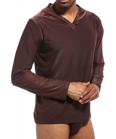 Men's Ice Silk Lightweight Lounge Yoga Hoodie - Coffee - C317XXEXOYX $28.44 Sleep Tops