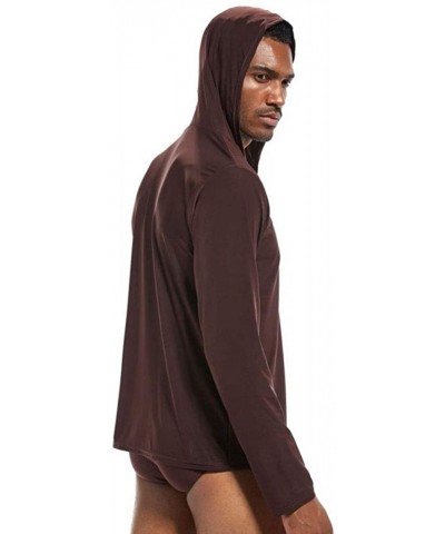 Men's Ice Silk Lightweight Lounge Yoga Hoodie - Coffee - C317XXEXOYX $28.44 Sleep Tops