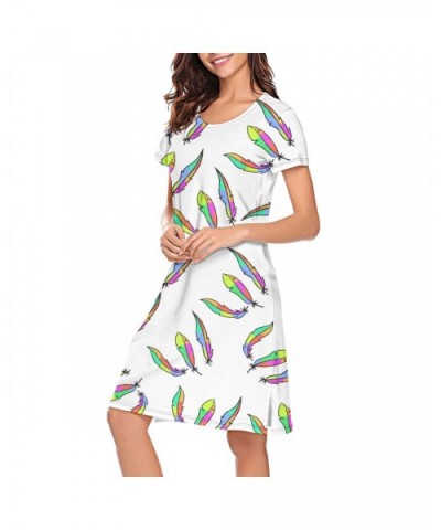 Crewneck Short Sleeve Nightgown Hawaii Printed Nightdress Sleepwear Women Pajamas Cute - Rainbow Feather - CH18X4LG8MI $51.51...