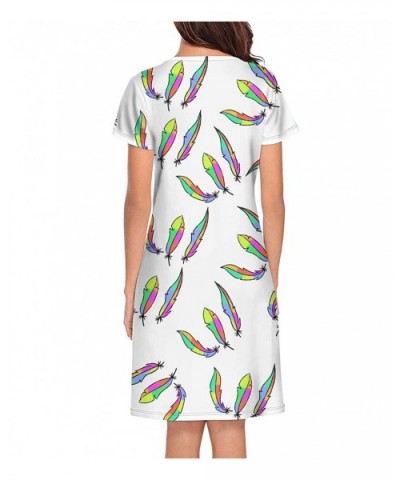 Crewneck Short Sleeve Nightgown Hawaii Printed Nightdress Sleepwear Women Pajamas Cute - Rainbow Feather - CH18X4LG8MI $51.51...