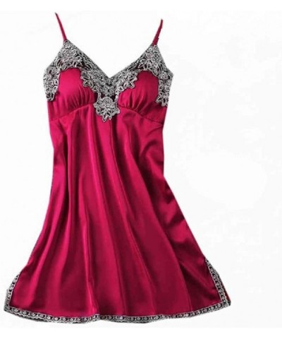 Womens Mini Dress Lace Sexy Sling Split Nightgown for Sex Flirt - Wine Red - CA199QTC0OQ $50.97 Nightgowns & Sleepshirts