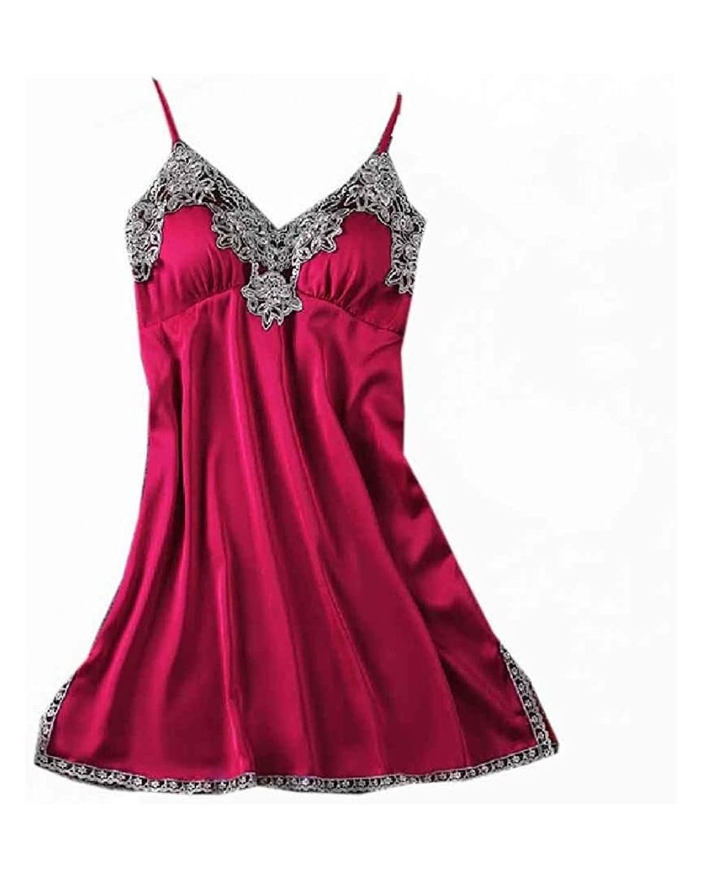 Womens Mini Dress Lace Sexy Sling Split Nightgown for Sex Flirt - Wine Red - CA199QTC0OQ $50.97 Nightgowns & Sleepshirts