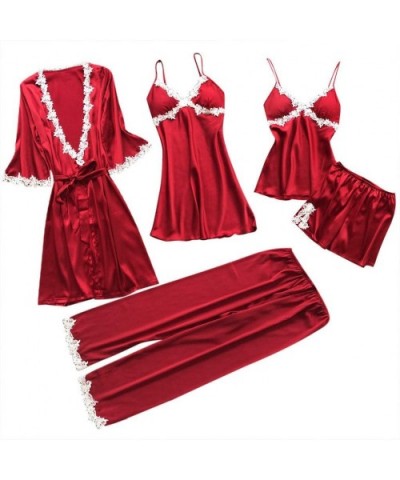 Women 5PC Sexy Lace Lingerie Sets-Printed Nightwear Ladies Underwear Babydoll Sleepwear Exotic Dress - Red - CW18T2U9OTE $38....