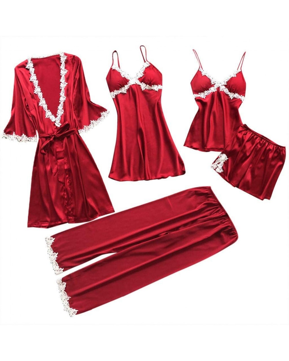 Women 5PC Sexy Lace Lingerie Sets-Printed Nightwear Ladies Underwear Babydoll Sleepwear Exotic Dress - Red - CW18T2U9OTE $38....