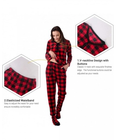 Warm Fleece Pajamas Set Soft Sleepwear Long Sleeve Pjs for Women - Red Plaid - CU18ZD22RIZ $40.60 Sets