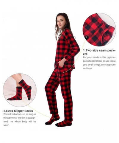 Warm Fleece Pajamas Set Soft Sleepwear Long Sleeve Pjs for Women - Red Plaid - CU18ZD22RIZ $40.60 Sets