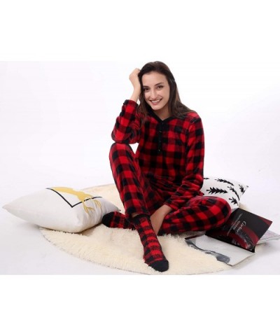 Warm Fleece Pajamas Set Soft Sleepwear Long Sleeve Pjs for Women - Red Plaid - CU18ZD22RIZ $40.60 Sets