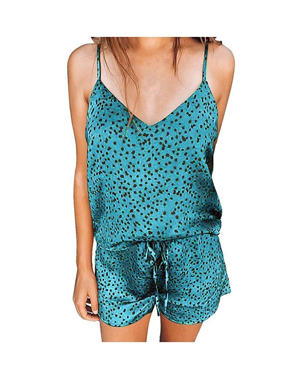 Women's Shorts Pajama Set Cami Sleepwear Sexy Leopard Printed Sleeveless Pjs Sets Summer Nightwear - Blue - CO198S0663E $42.4...