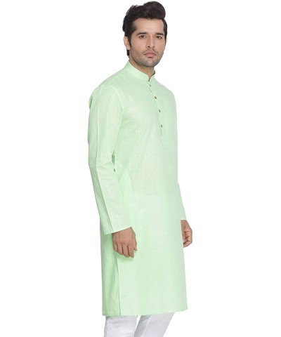 Men's Tunic Cotton Kurta Pajama Set Indian Traditional Wear - Light Green - CV1960YGK63 $54.37 Sleep Sets