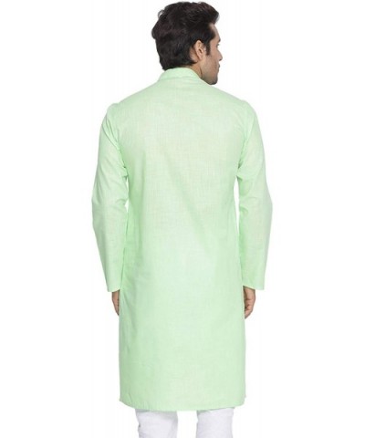 Men's Tunic Cotton Kurta Pajama Set Indian Traditional Wear - Light Green - CV1960YGK63 $54.37 Sleep Sets