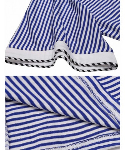 Women Striped Sleep Robes Open Front V Neck Short Sleeve Sleepwear with Belt - Blue White - CG18GAZTH2S $42.94 Robes