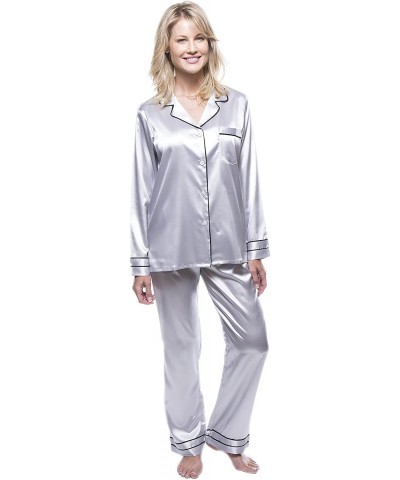 Satin Pajamas for Women - Silky Soft Pajama Set for Women - Grey - C912ITO4BT1 $67.06 Sets