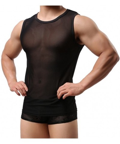 Sexy Men's Underwear Shirts T-Shirt Tank Top Fishnet Clubwear Mesh Undershirt - Sleeveless T-shirt Black - CR12CSIR74Z $25.49...