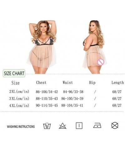 Babydoll Lingerie for Women Plus Size Sexy Open Back Lace Butterfly 2 Piece Sleepwear - Beige - CJ18SIQZY8Q $21.05 Baby Dolls...