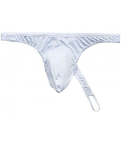 Men's Ice Silk Low Rise Bugle Pouch G-String Thong Bikini Briefs Underwear - White - C2193QTNATK $45.62 G-Strings & Thongs