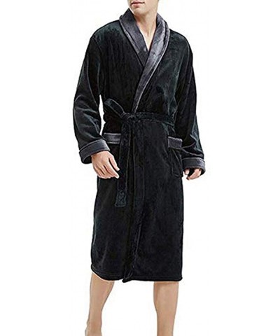 Casual Men's Winter Plush Lengthened Shawl Bathrobe Home Long Sleeved Robe Coat - Gray a - CF18AYDH6DM $45.32 Robes