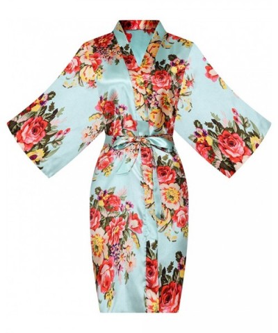 Women's One Size Floral Silky Short Kimono Robe for Bride Bridesmaid Getting Ready - Light Blue - CR18L4QW0Y2 $17.61 Robes