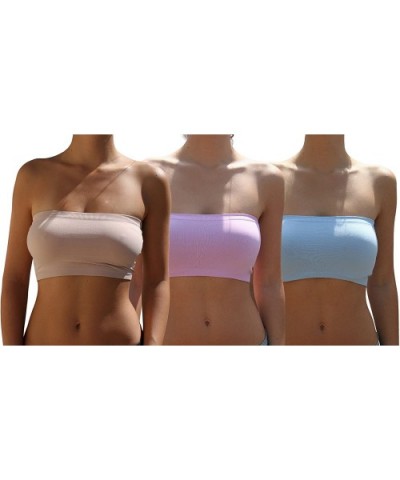 Women's Strapless Bra Tube Top Seamless Fashion Bandeau - 3-pack Latte Angel Blue & Angel Pink - CV187DYXROX $31.11 Bras