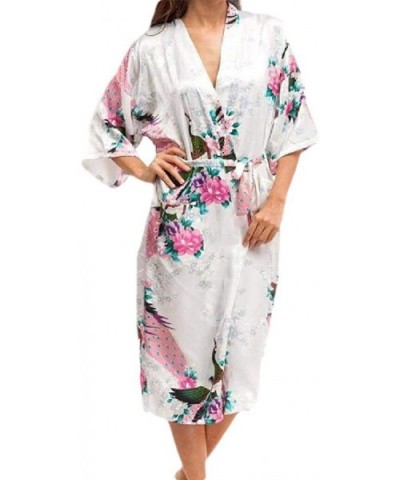 Women Belted 3/4 Sleeve Style Soft Plush Charmeuse Cozy Spa Robe - White - CH199SNKYL7 $29.90 Robes