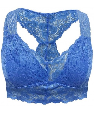 Womens Plus Size Vest Crop Wire Free Lingerie Sexy V-Neck Bra Underwear - Blue - CE18XRM0E42 $13.58 Bras