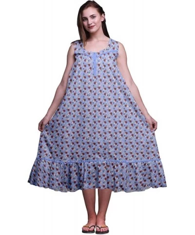 Nightgowns for Women Mid-Calf Printed Sleepwear Night Ware Dress - Lavender Blue6 - C118S6OCK6A $61.73 Nightgowns & Sleepshirts