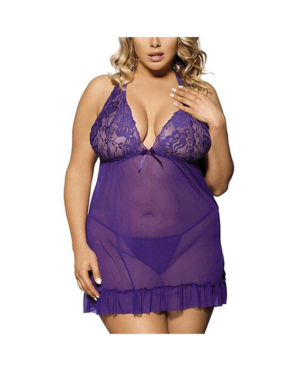 Women Bee Babydoll Negligee Sexy Lingerie Lace Plus Size Nightwears Camisole Lingeries - Purple - C618SI85EOQ $16.48 Baby Dol...