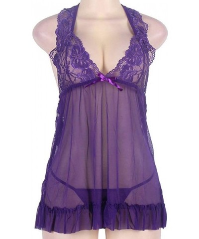 Women Bee Babydoll Negligee Sexy Lingerie Lace Plus Size Nightwears Camisole Lingeries - Purple - C618SI85EOQ $16.48 Baby Dol...