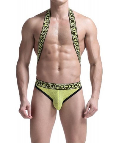 Men's Jockstrap Wrestling Singlet Leotard Underwear Bodysuit Jumpsuits - Yellow - CN187K6ZRIL $21.58 G-Strings & Thongs