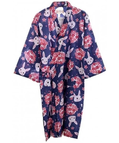 Women's Summer Cotton Kimono Robes Floral Pajamas Khan Steamed Bathrobe Yukata - Blue Rabbit - CR185AI9RDQ $27.97 Robes