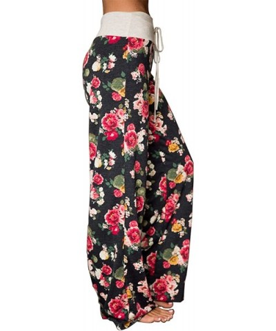 Women's Comfy Stretch Floral Print Drawstring Long Wide Leg Lounge Pants - Black - CZ1887YCETN $25.37 Bottoms