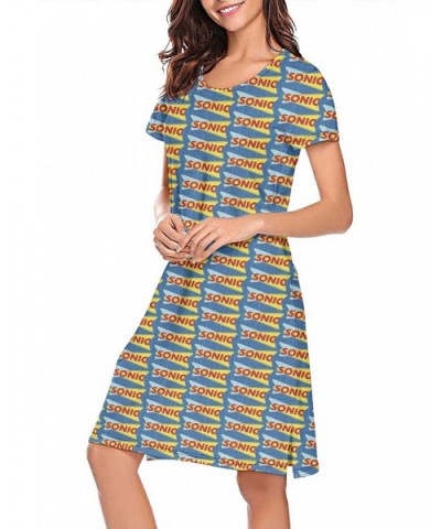 Women Nightdress Sonic Drive in America Menu Blue Nightgown Polyester Stylish Short Sleeve Nightshirt Sonic Drive In 1 - CD19...