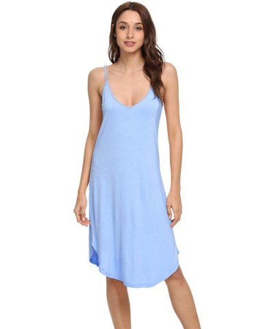 Women's Bamboo Nightgowns Soft Full Slip Dress Stretchy Chemise Adjustable Straps Sleepwear Plus Size Loungewear S-4X - Sky B...