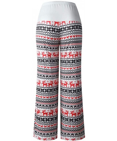 Womens Christmas Comfy Casual Pajama Pants Elk Print Drawstring Sweatpants High Waist Wide Leg Lounge Pants White - CD18A59G5...