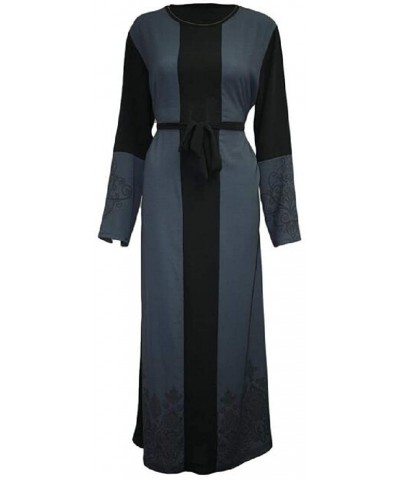 Womens Casual Long Sleeve Flower Print Islamic Muslim Abaya Robe Maxi Dress - Armygre - CX198RRINND $50.45 Robes