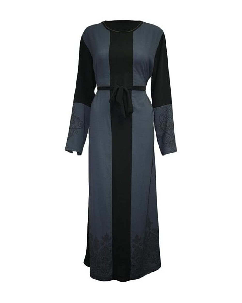 Womens Casual Long Sleeve Flower Print Islamic Muslim Abaya Robe Maxi Dress - Armygre - CX198RRINND $50.45 Robes