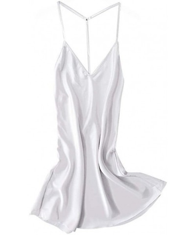 Women Sleepwear Lingerie Satin Night Dress Chemise Nightwear Nightgown Sexy Pajamas Girls - White - CH195TUDX69 $14.58 Nightg...