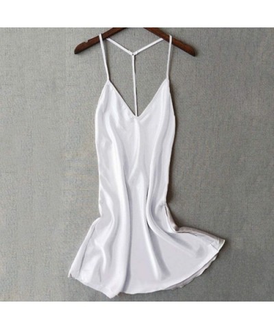 Women Sleepwear Lingerie Satin Night Dress Chemise Nightwear Nightgown Sexy Pajamas Girls - White - CH195TUDX69 $14.58 Nightg...