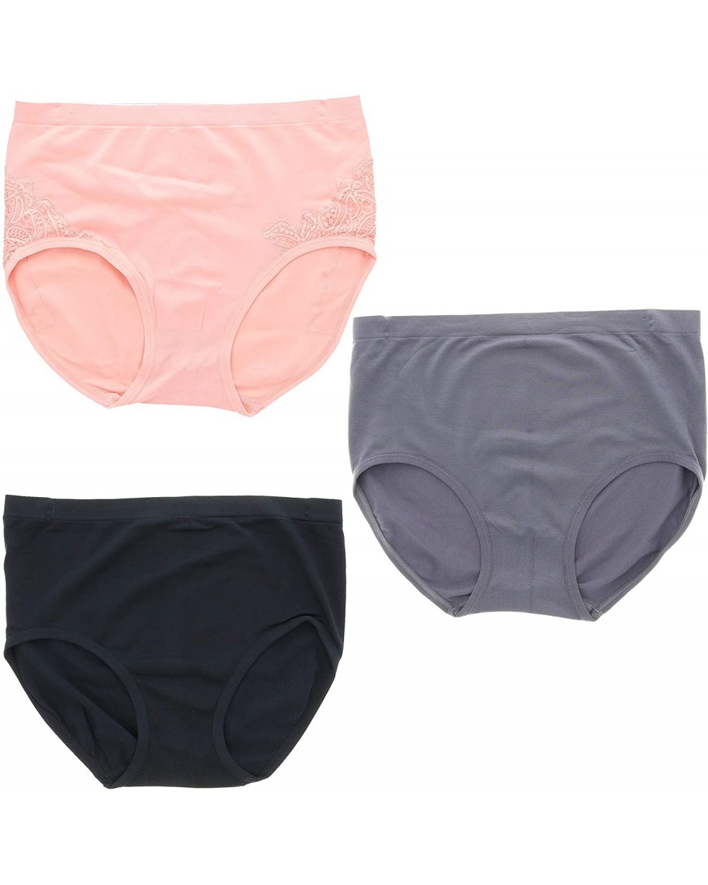 Women's Plus Size Lacey Trim Hi-Rise Brief Panties (3Pr) - Pink- Mauve- Black - CJ18QNMG9Z8 $36.42 Panties