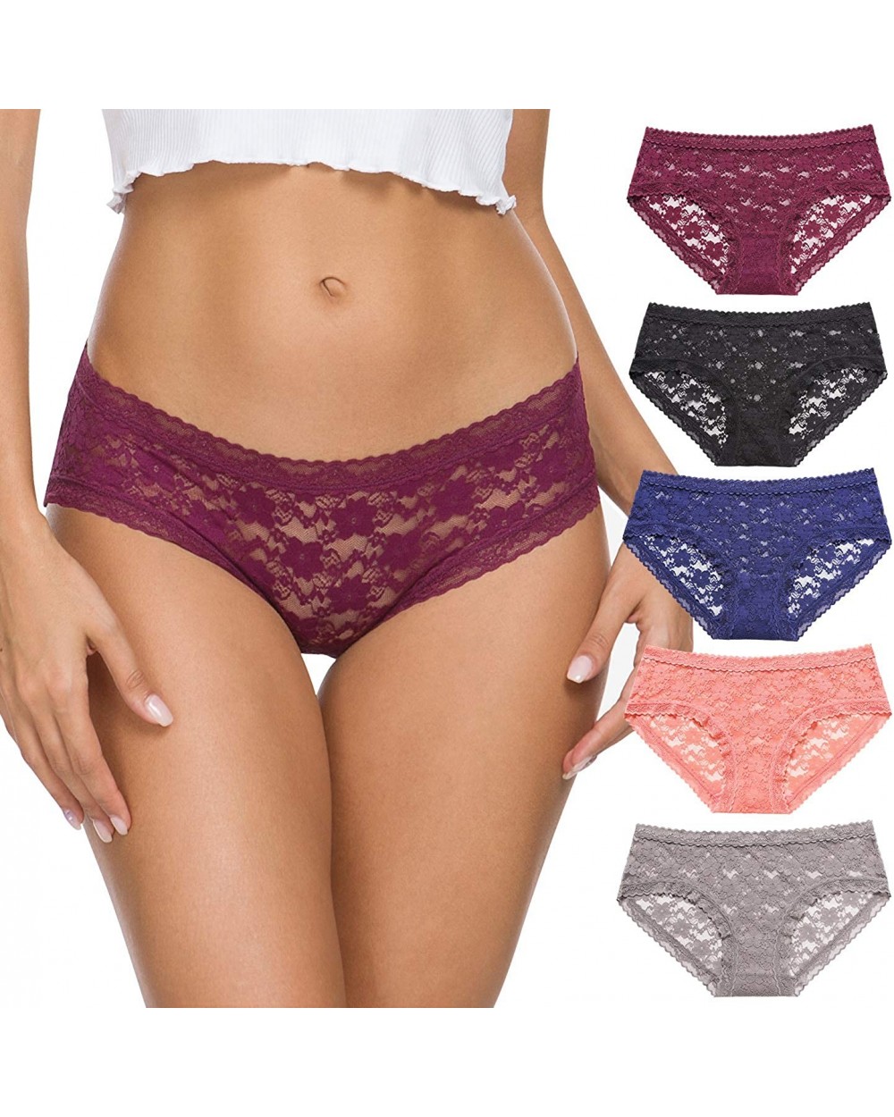 Womens Underwear Lace Sexy Panties Bikini Panty for Women Seamless Hipster Pack - B/Db/G/Wi/Pum - C718ZE507H7 $33.81 Panties