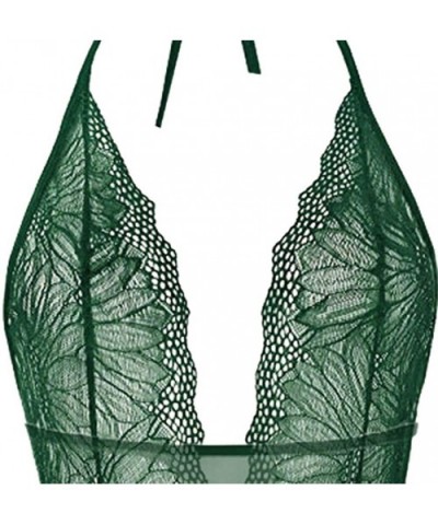 Lingerie for Women Teddy One Piece Lace Babydoll Bodysuit - Green - CS18STQETNL $16.34 Bustiers & Corsets