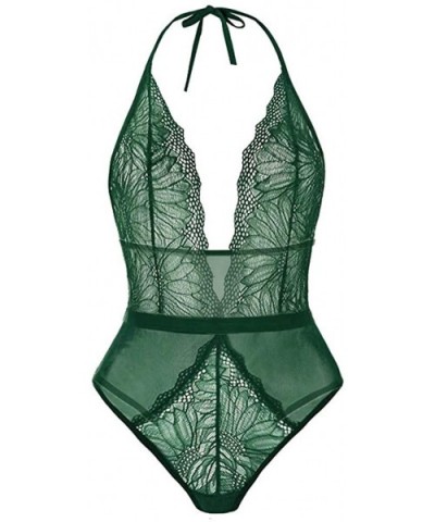 Lingerie for Women Teddy One Piece Lace Babydoll Bodysuit - Green - CS18STQETNL $16.34 Bustiers & Corsets