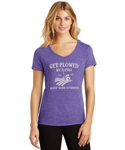 Ladies Plowed by A Pro Sleep with A Farmer Triblend V-Neck - Purple Frost - CJ18YGWS93E $23.64 Tops